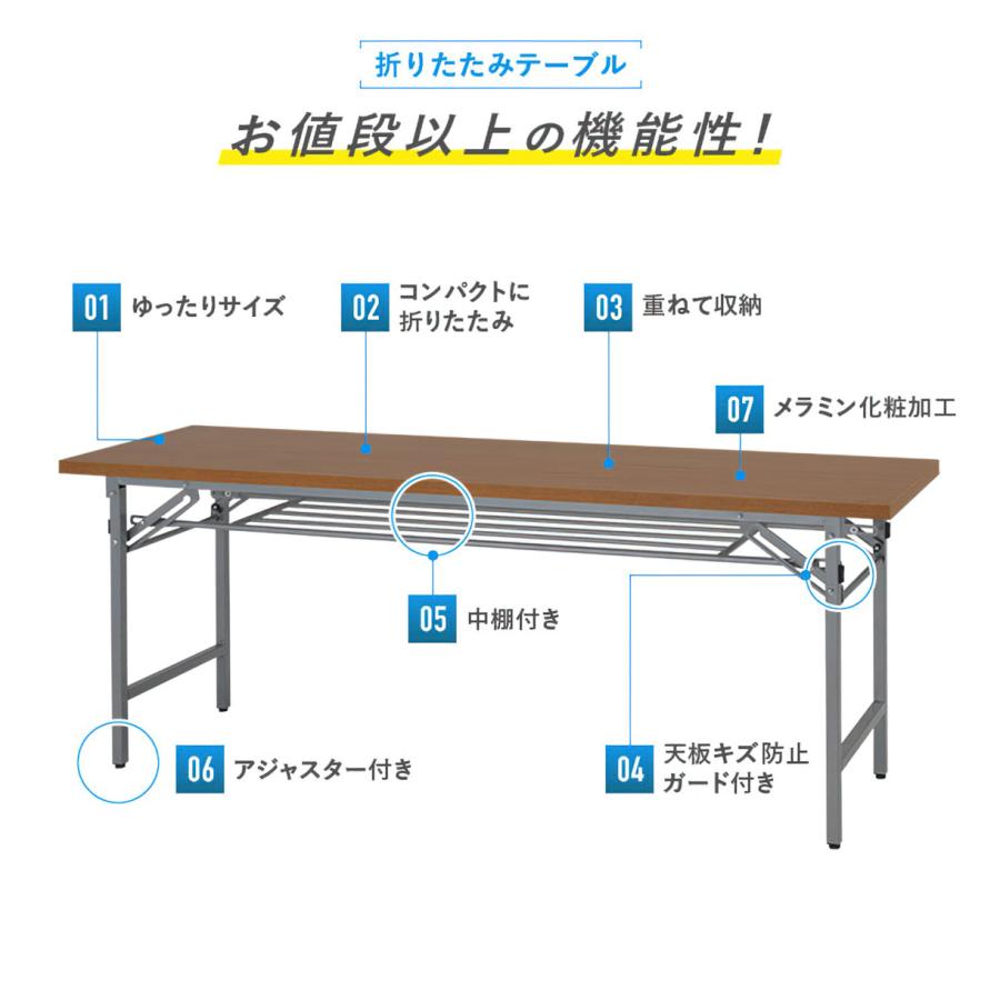 折りたたみテーブル W1800 D450 H700 長机 会議テーブル 会議用テーブル 会議机 折り畳みテーブル 長テーブル 会議室テーブル 長机 法人宛限定 NTH-1845 SDS｜kagukuro｜06