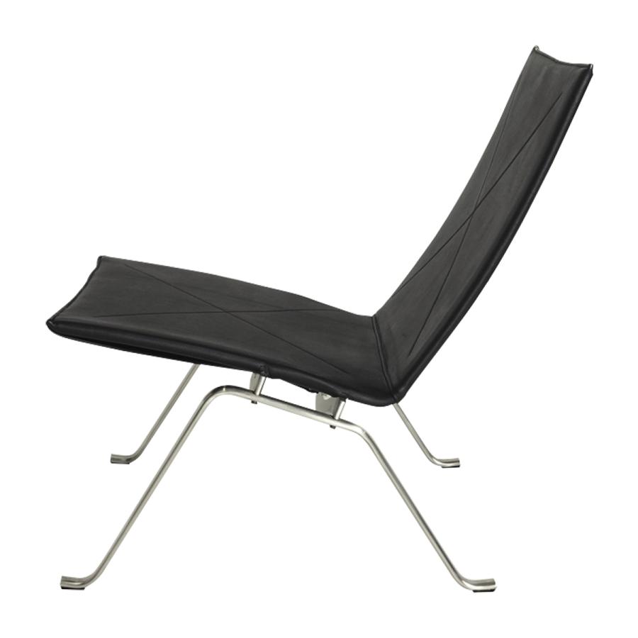 ラウンジチェア PK22 W640 D690 H670 ジェネリック リプロダクト品 本革 レザー 椅子 シンプル  スチール脚 ブラック 代引不可 法人宛限定 KT-CH4062A0Aの画像