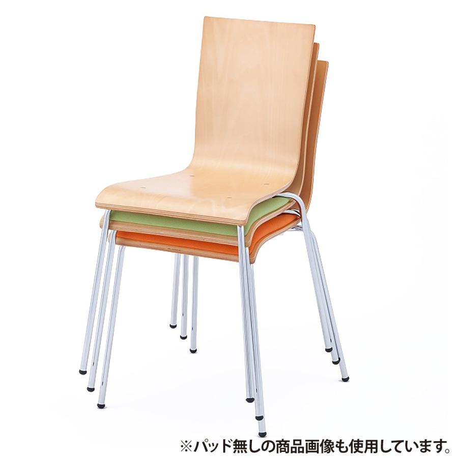 シンプルプライウッドチェア パッド付き W498 D525 H820 ダイニングチェア 椅子 スタッキング可 天然木 オレンジ/グリーン/ブラック 代引不可 法人宛限定 RY-CFPの画像