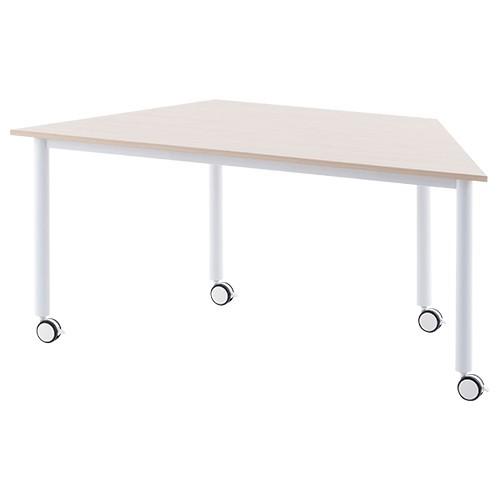 台形ホワイト脚キャスターテーブル W1600 D693 H700 テーブル 会議机