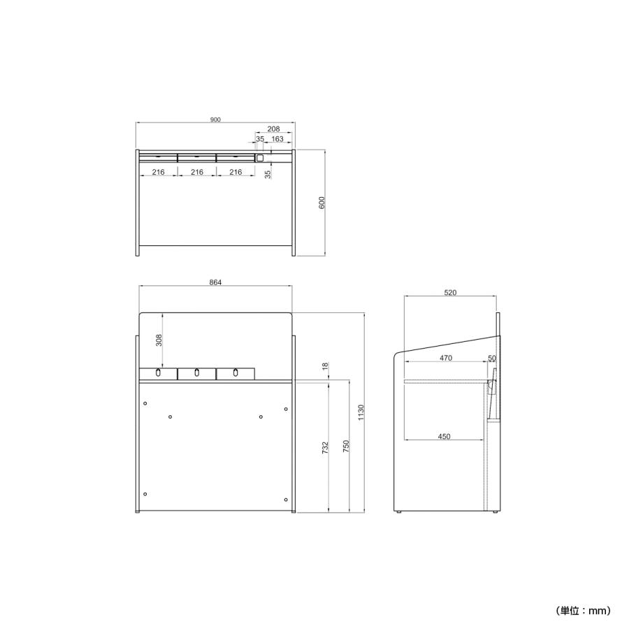 記載台 ロータイプ W900 D600 H1130 受付カウンター サービス台 車椅子対応 申込書 問診票 役所 銀行 医療 福祉施設 公共施設 代引不可 法人宛限定 RY-RFKD9060L｜kagukuro｜05