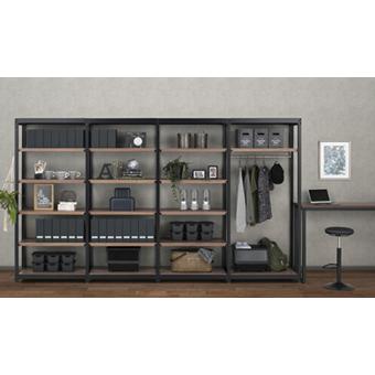 イノベーションラック 木棚デスクタイプ 増連型 W900 D450 H2100 幅90cm ハンガーラック メタルラック メラミン化粧板 代引不可 法人宛限定 SF-IRD73453Cの画像