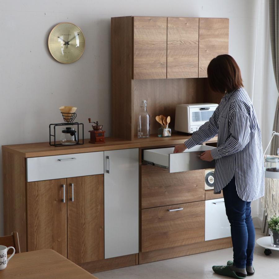 モデロ カウンター W890 D430 H900 キッチン収納 食器棚 収納棚 木目調 国産完成品 北欧 可動棚 ナチュラル/ブラウン 代引不可 法人宛限定 TM-TMMD90CTの画像