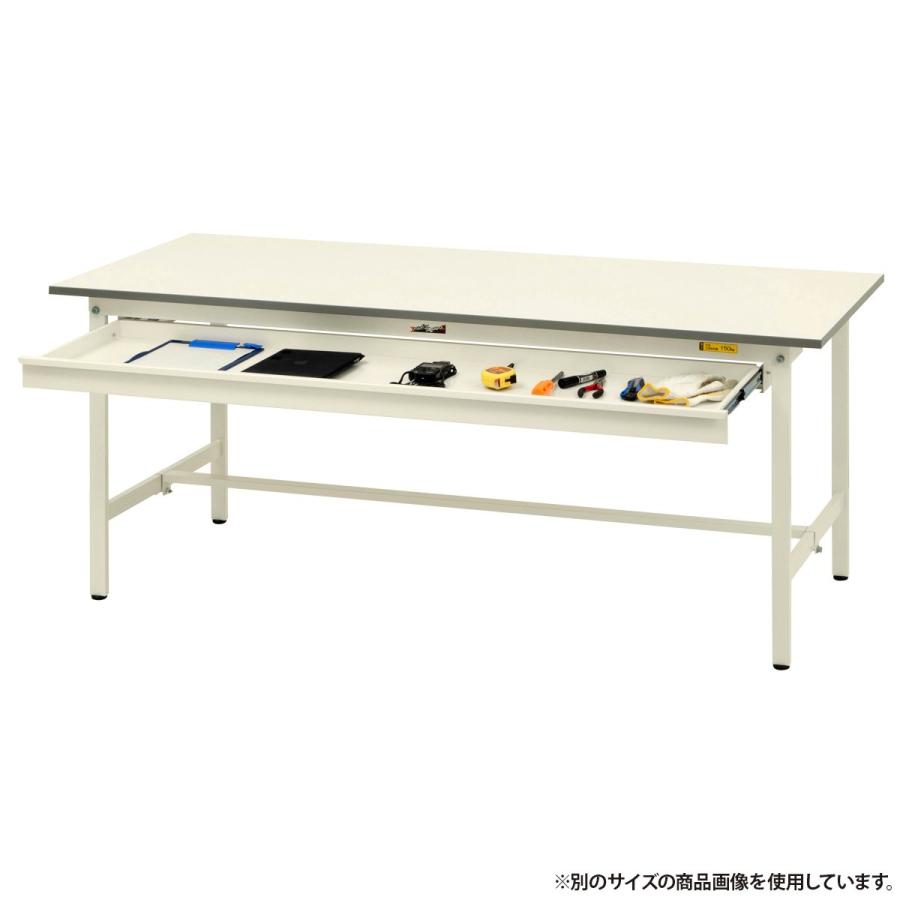 国内メーカー品 ワイド引出し付き固定式ワークテーブル W1200 D600 H740 全面棚板無し 多目的デスク 作業台 シルキーホワイト 代引不可 法人宛限定 YI-SUP1260Wの画像