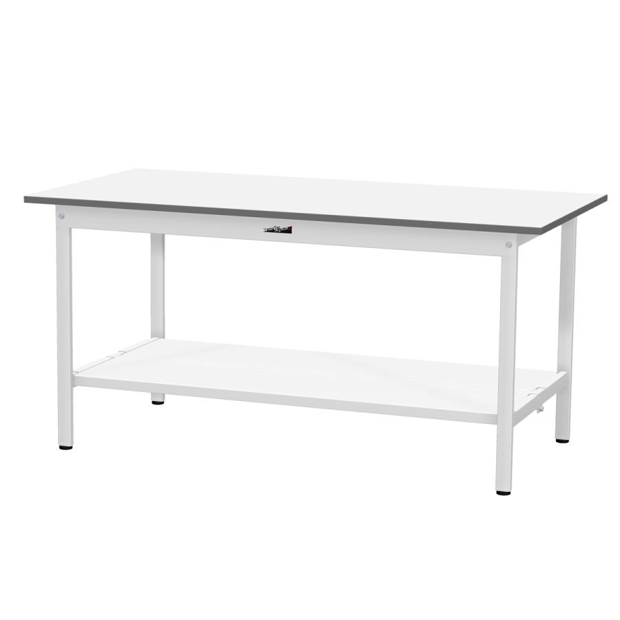国内メーカー品 固定式ワークテーブル 全面棚板付き W1500 D750 H740 作業台 長机 ワークベンチ 工場 物流 シルキーホワイト 代引不可 法人宛限定 YI-SUP1575-TTの画像