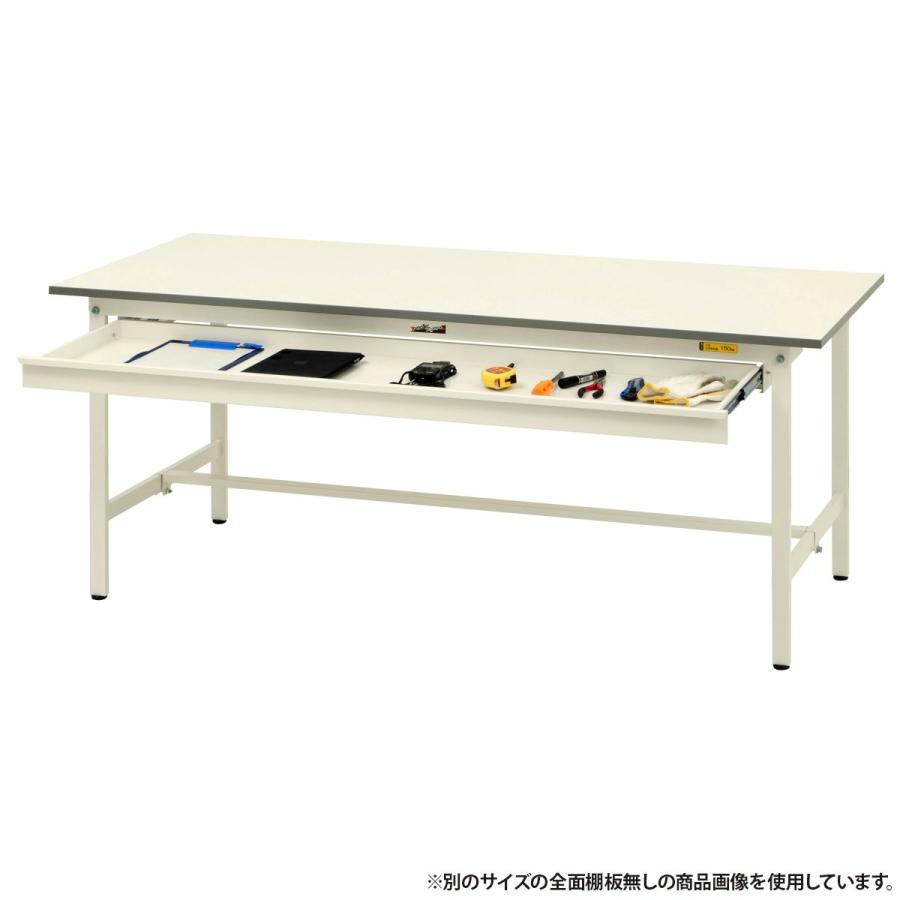 国内メーカー品 ワイド引出し付き固定式ワークテーブル W1800 D750 H740 全面棚板付 多目的デスク 作業台 シルキーホワイト 代引不可 法人宛限定 YI-SUP1875W-TTの画像