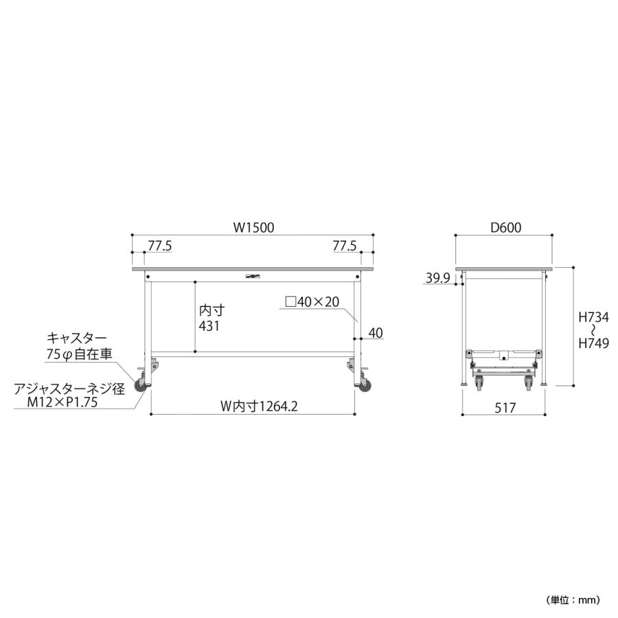 国内メーカー品 ワンタッチ移動式ワークテーブル W1500 D600 H740 全面棚板付き 作業デスク 座り作業 キャスター付き 代引不可 法人宛限定 YI-SUPU1560-TTの画像