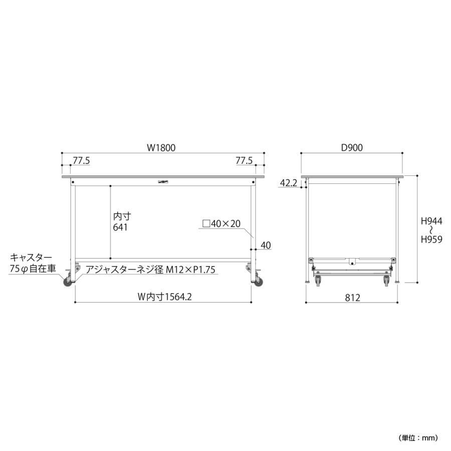 国内メーカー品 ワンタッチ移動式ワークテーブル ハイタイプ W1800 D900 H950 全面棚板付き 作業デスク キャスター付き 代引不可 法人宛限定 YI-SUPUH1890-TT_5