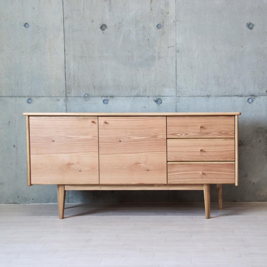 オーク材 幾何学的 両面 サイドボード シェルフ 飾り棚 北欧 モダン