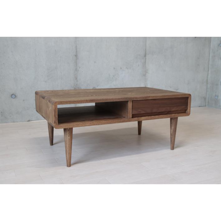 ローテーブル 北欧 おしゃれ リビングテーブル 収納 無垢材 85cm センターテーブル タモ 匠デザイン 天然木 脚付き 引き出し 幅80 ~ 幅90 |  | 17