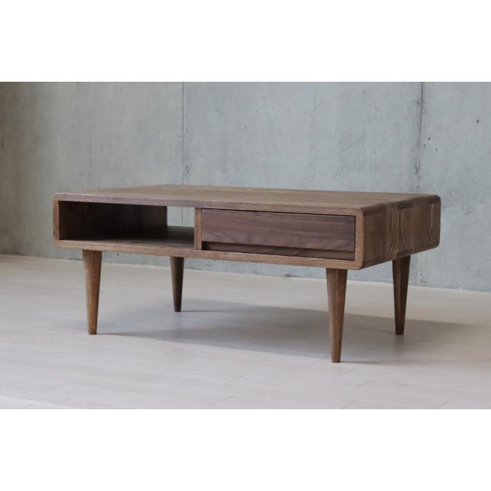 ローテーブル 北欧 おしゃれ リビングテーブル 収納 無垢材 85cm センターテーブル タモ 匠デザイン 天然木 脚付き 引き出し 幅80 ~ 幅90 |  | 20