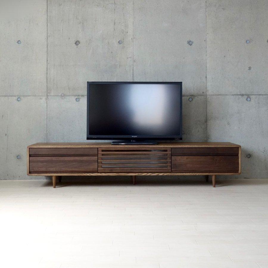匠デザイン 無垢材 幅200 TVボード ダーク ナチュラル テレビボード 木製 無垢 おしゃれ 北欧 格子 ウォールナット W2000 奥行40 高さ40 | 