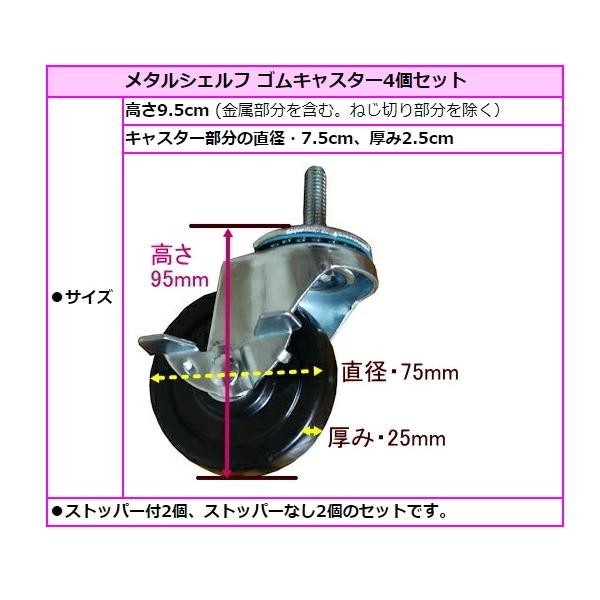 メタルシェルフ スチールラック ゴムキャスター 4個セット 25mm用