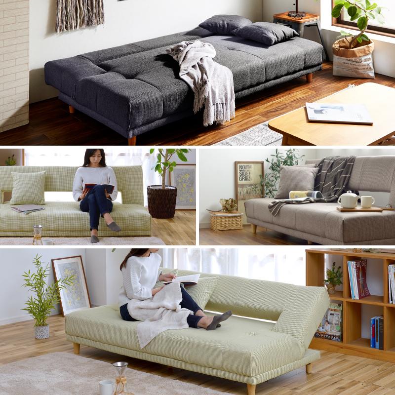 ソファベッド ソファー 3人掛け 幅184cm おしゃれ ソファ 三人掛け 布張り 千鳥格子 座面 ボンネルコイル クッション付き 3段階リクライニング アーク 関家具 カグナビ Paypayモール店 通販 Paypayモール