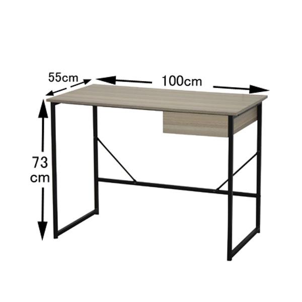 引出し付デスク シンプル おしゃれ 100cm幅 アイアン調 JJD-100D 組立式