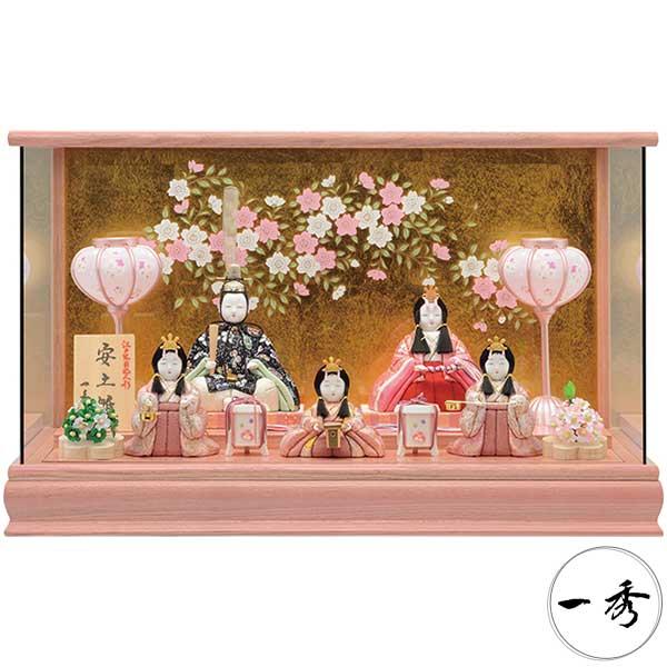 一秀 安土雛 五人飾り ケース入り 16号 一秀 雛人形 木目込み ケース飾り 五人飾り 安土雛 16号 I-4 一