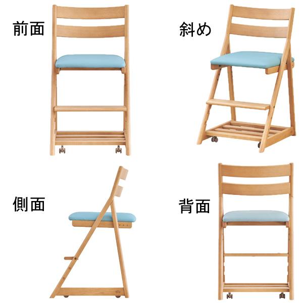 浜本工芸 学習椅子 学習イス 学習チェア キャスター付き 子供 木製 ピンク ブルー グリーン ホワイト 合成皮革 DSC-33 国産 日本製 受注生産品 送料無料の画像