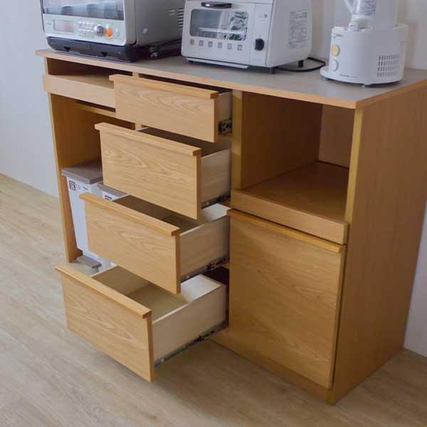 カウンター ダストBOX収納 幅140 間仕切り 食器棚 レンジ台 玄関渡し 炊飯器収納 背面化粧 完成品 NA ナチュラル 欠品7月末頃お届け_3