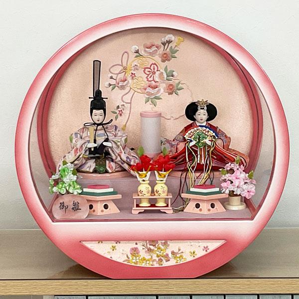雛人形 コンパクト 親王 アクリル ケース お雛様 雛飾り おひなさま ひな祭り 2人セット 3月  初節句 節句人形 円型 白ピンク 24929_1