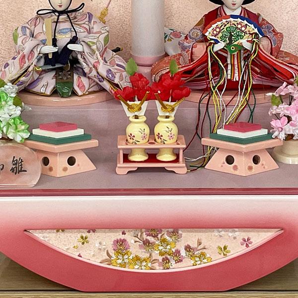 雛人形 コンパクト 親王 アクリル ケース お雛様 雛飾り おひなさま ひな祭り 2人セット 3月  初節句 節句人形 円型 白ピンク 24929_3