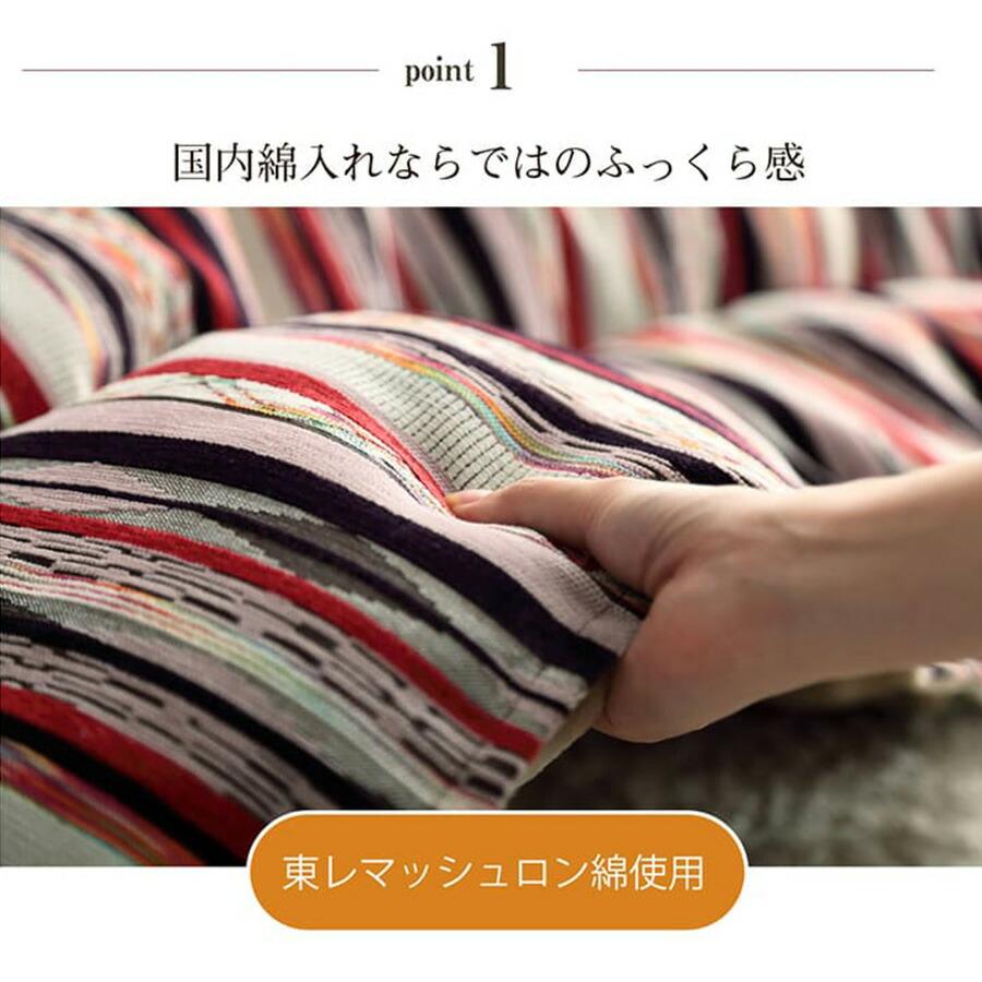こたつ布団 長方形 日本製 シェニール ストライプ調 カラフル エスニック ブルー 約200×290cm 北欧 おしゃれ 上品 モダン コンパクト かわいい 掛け布団_6