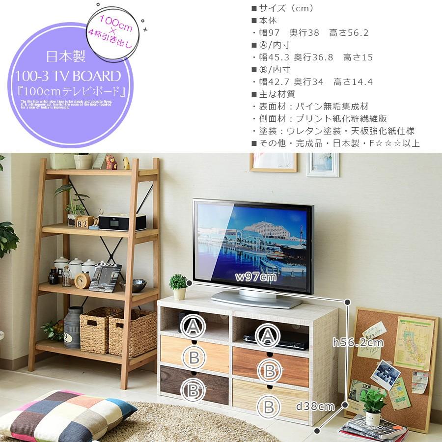 テレビ台 国産品 幅100 TVボード ローチェスト 2段 完成品 木製 モダン