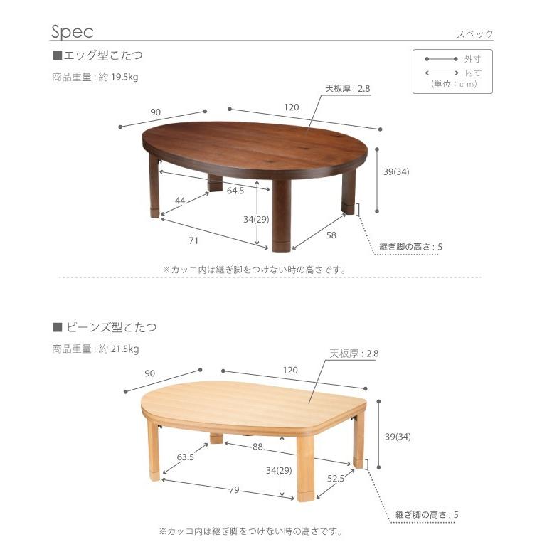 折脚フラットヒーターこたつ 〔エッグ\u0026ビーンズ〕 120x90cmの画像