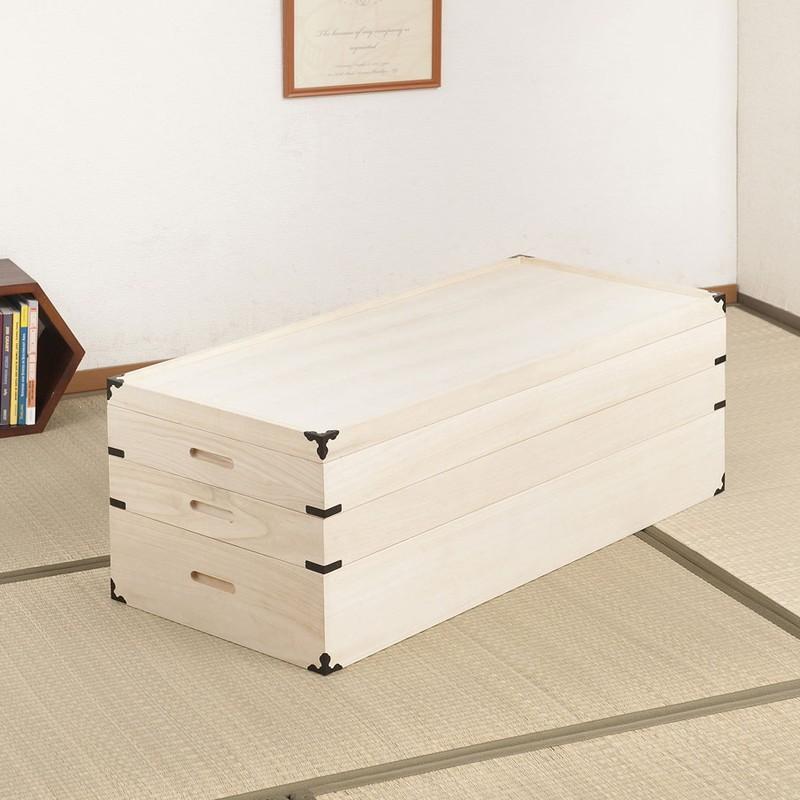 桐衣装箱 3段 高さ33 隅金具付 和風 和モダン 桐ケース 衣装ケース