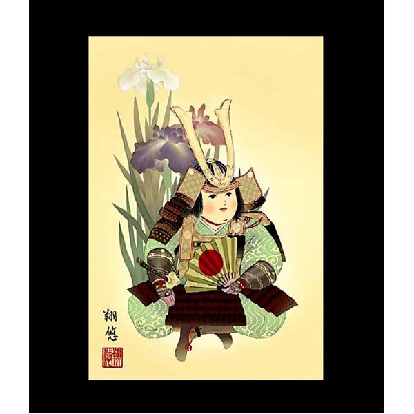 〔 節句掛軸 祝い掛軸 〕こどもの日 端午の節句 掛け軸 工藤 翔悠 子どもの日 掛軸 「武者と菖蒲」_1