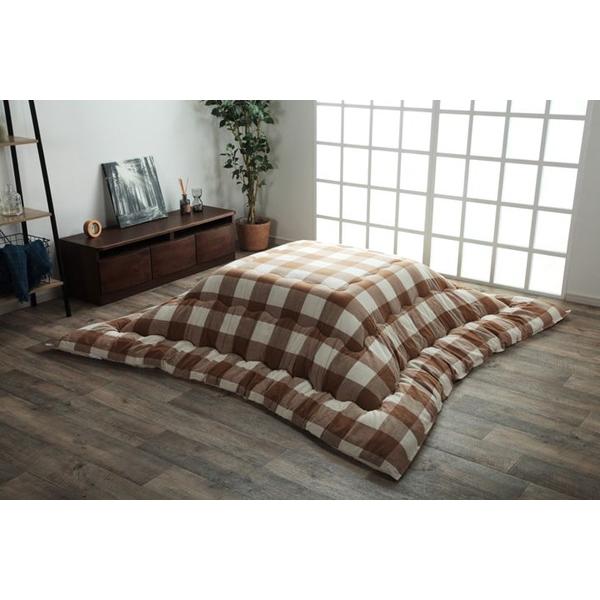 インド綿 こたつ布団/寝具 〔チェック柄 ローズ 約205×205cm〕 正方形 綿100％ 通気性 耐久性 軽量 東レ 〔リビング〕_10