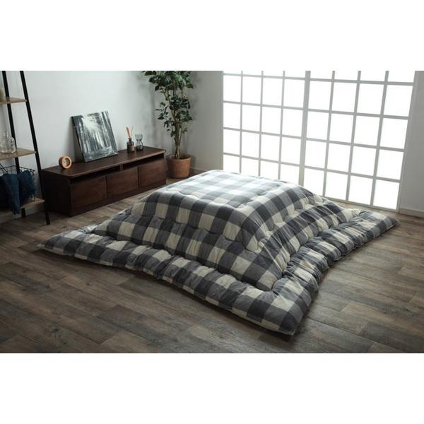 インド綿 こたつ布団/寝具 〔チェック柄 ローズ 約205×205cm〕 正方形 綿100％ 通気性 耐久性 軽量 東レ 〔リビング〕_14
