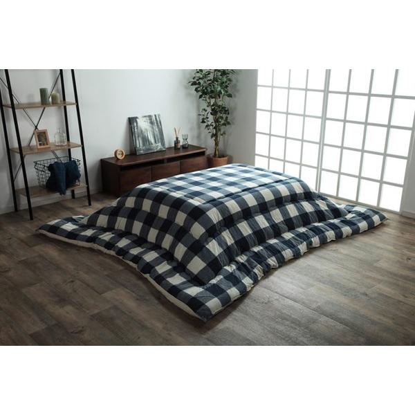 インド綿 こたつ布団/寝具 〔チェック柄 ローズ 約205×205cm〕 正方形 綿100％ 通気性 耐久性 軽量 東レ 〔リビング〕_18