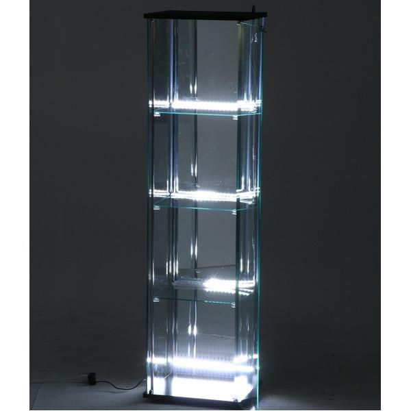 コレクションケース 約幅42.5×奥行36.5×高さ162cm 4段 ブラック 強化ガラス 背面ミラー LED ディスプレイケース リビング_3