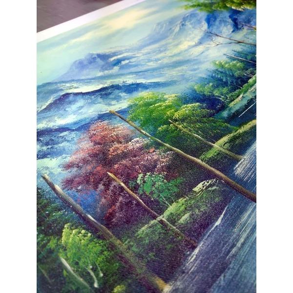 〔 迫力ある大きい油絵 〕 油絵額 F10号サイズ 高木タケシ 「自然の調和」 豪華な金のフレーム 自然画 油彩 油彩画 絵画額の画像