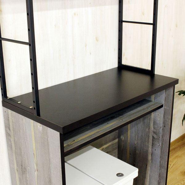 食器棚 幅約90cm 棚板タイプ ブルックリン 日本製 アイアン 古木風 木目柄 カップボード キッチン 台所 インテリア家具〔代引不可〕_1
