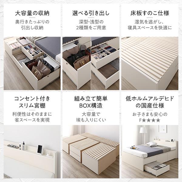 〔組立設置付き〕 収納 ベッド セミダブル 国産薄型ポケットコイルマットレス付き ホワイト BBB 引き出し 棚付き 宮付き 日本製