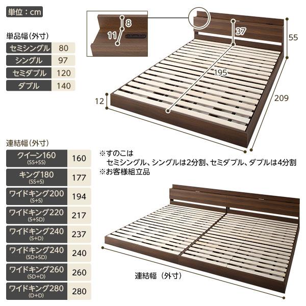 ベッド ワイドキング 220 S＋SD 国産ポケットコイルマットレス付 ハード ナチュラル 宮付 連結ベッド すのこベッド_3