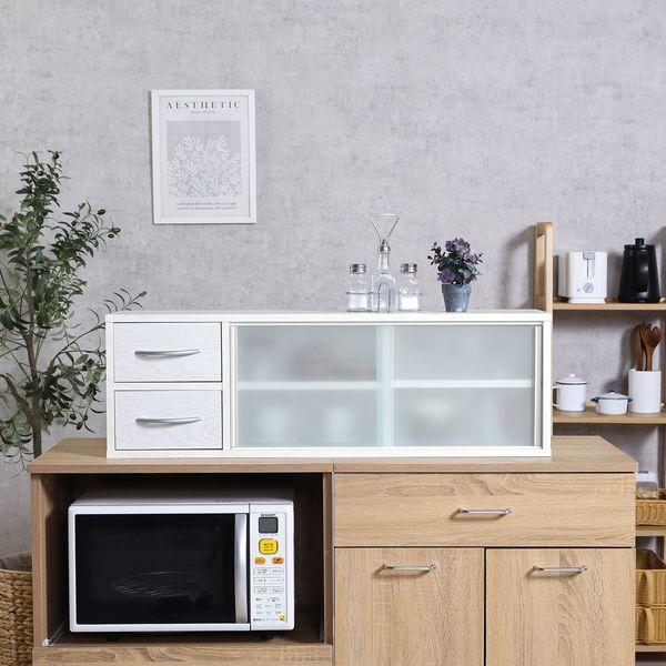 カウンター上収納ラック 約90cm幅 オークホワイト 組立品の画像