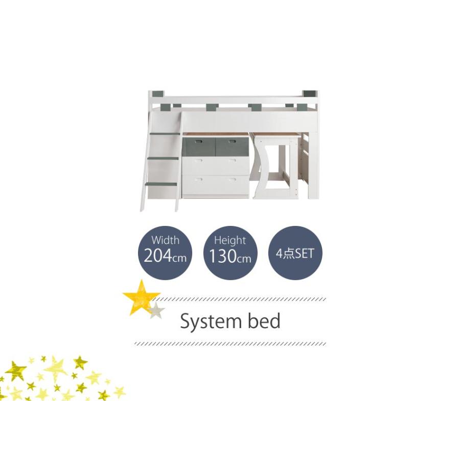システムベッド　システムデスク　4点セット　鏡面塗装　ホワイト　白　女の子　女子　ハート　楕円　シンプル クルス　セット　ベッド