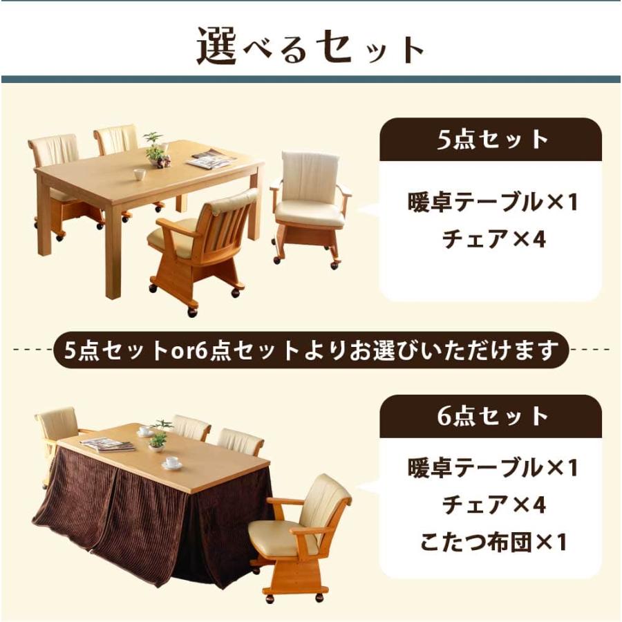 こたつセット 150×90 ハイタイプ 長方形 5点セット テーブルこたつセット こたつテーブル ダイニングコタツ こたつダイニングチェア_16
