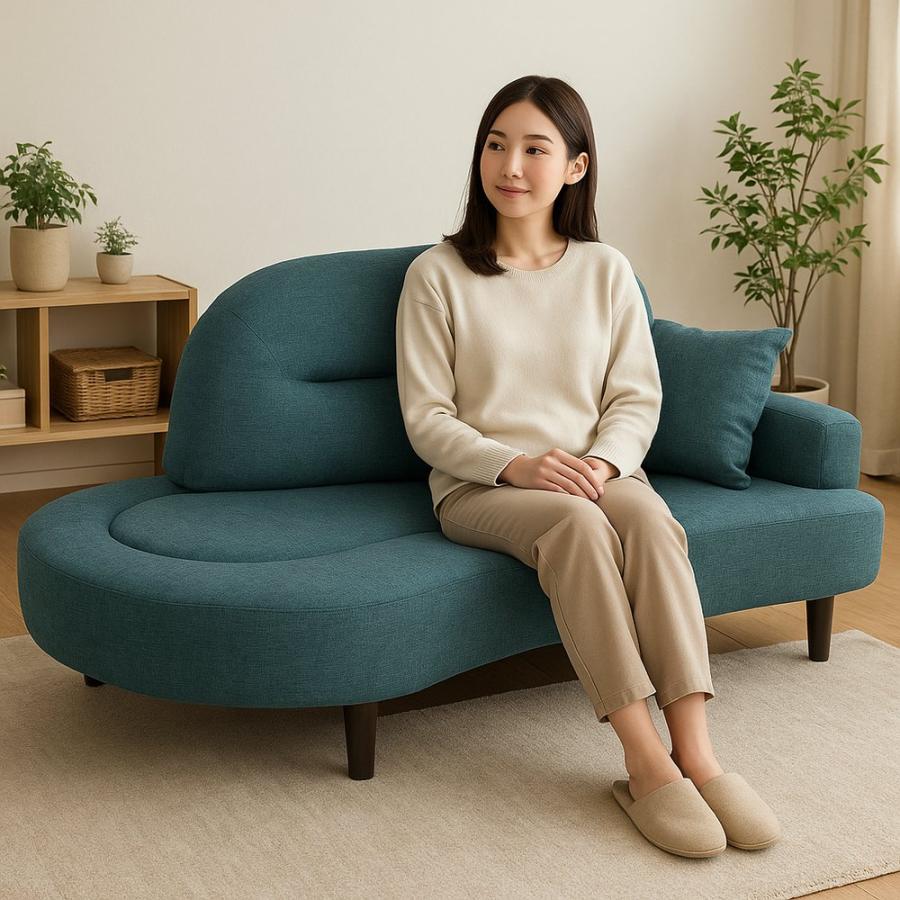 ホワイトファブリックソファ アーチ型 アートソファ 幅165cm 曲線デザイン ファブリック張地 左右肘