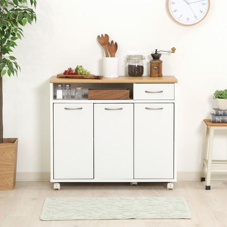 送料無料 ミニキッチンカウンター 90幅 食器棚 レンジ台 キャビネット