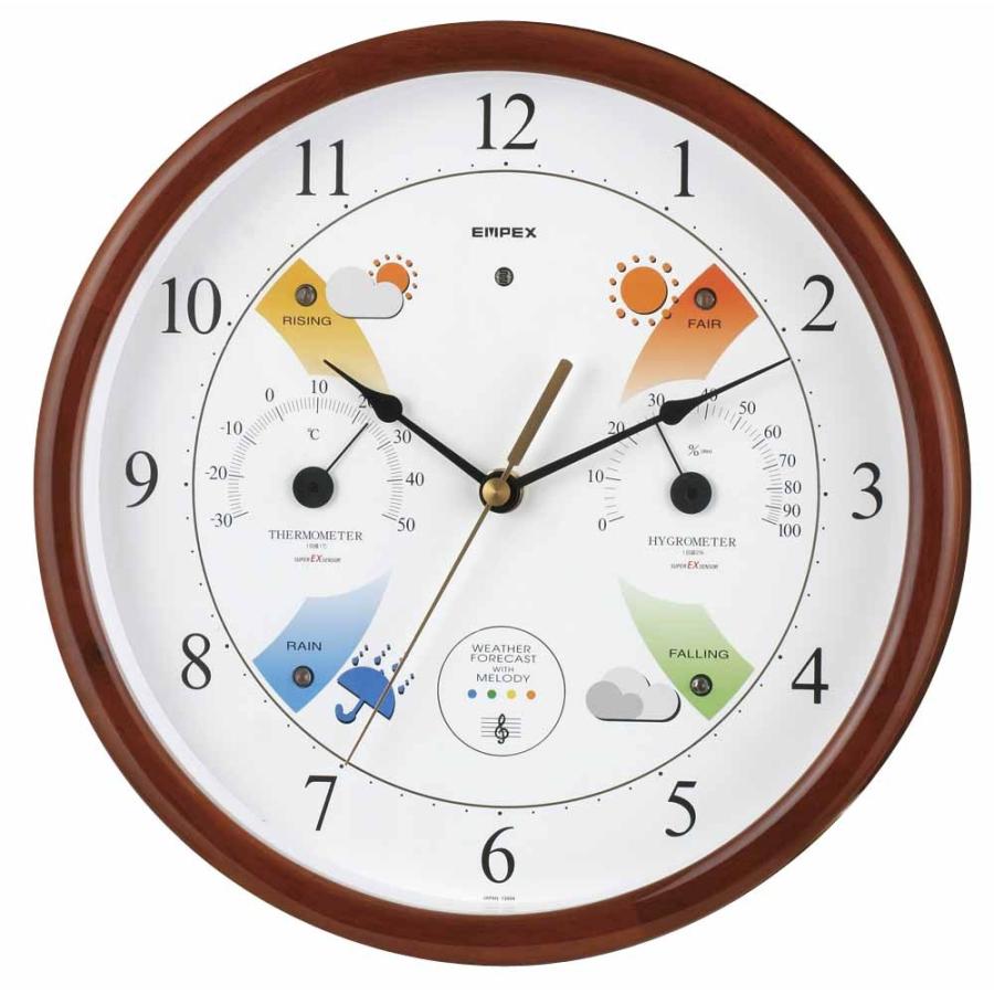 ウォールクロック 壁掛け時計 スイープ 日本製 おしゃれ 砂時計 1台4役 お天気予測 温度 湿度計付き掛け時計 スーパーexメロディ気象台 インテリア Clock34 Ebks 63 Ebks かぐらくらく 北欧風