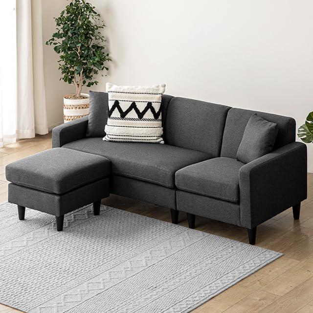 L字リビングソファー 3人掛け オットマン付き