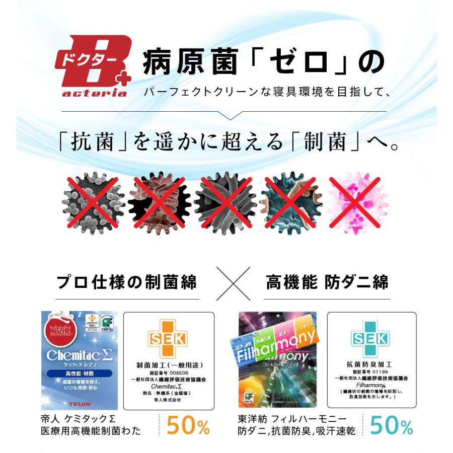 バクテリアドクターゼロ シングル ロング 掛け布団 日本製病院採用 制菌掛け布団 菌を殺菌 防ダニ効果｜kagurashi｜05