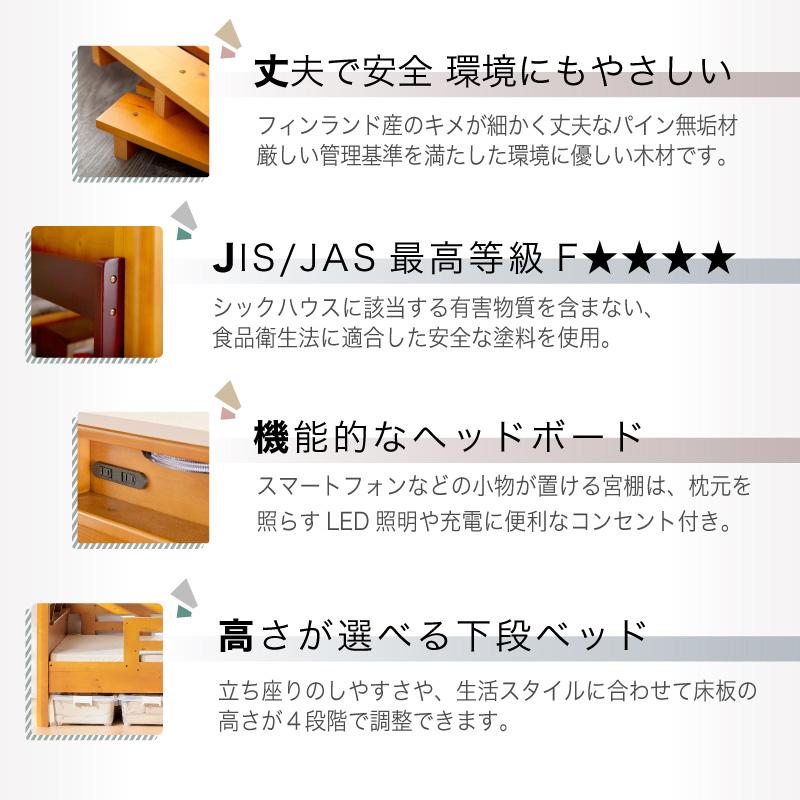 KAGUWORLD Beam structure 宮付き 照明付き二段ベッド 子供 2段