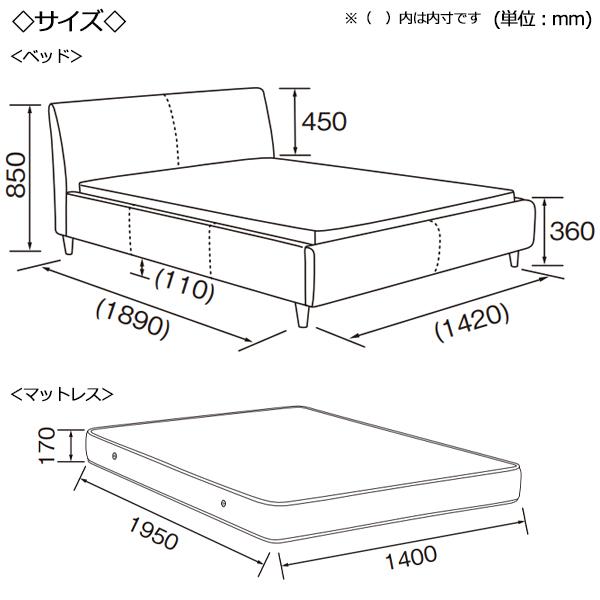 ダブルベッド マットレス付 ベッドフレーム Dサイズ 寝具 ヘッドボード