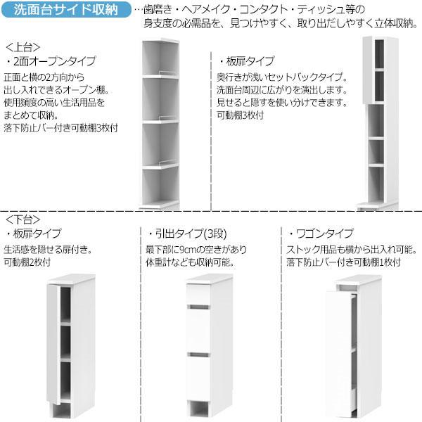 サニタリー収納 洗面台サイド収納 幅31-45cm 奥行52cm 上台 なし 下台単品 引出 国産 サイズオーダー FZ-0549の画像