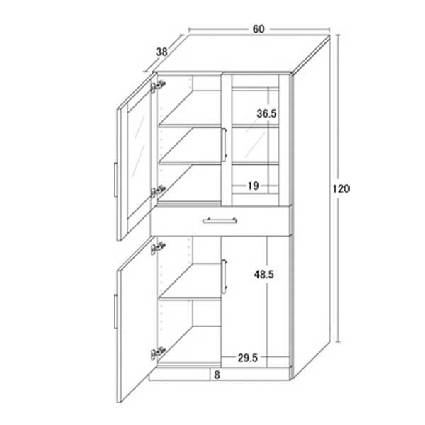 食器棚 キッチンカウンター キャビネット 開き戸 収納棚 幅60cm 高さ120cm ミストガラス ホワイト 白 KR-0010｜kaguro｜02