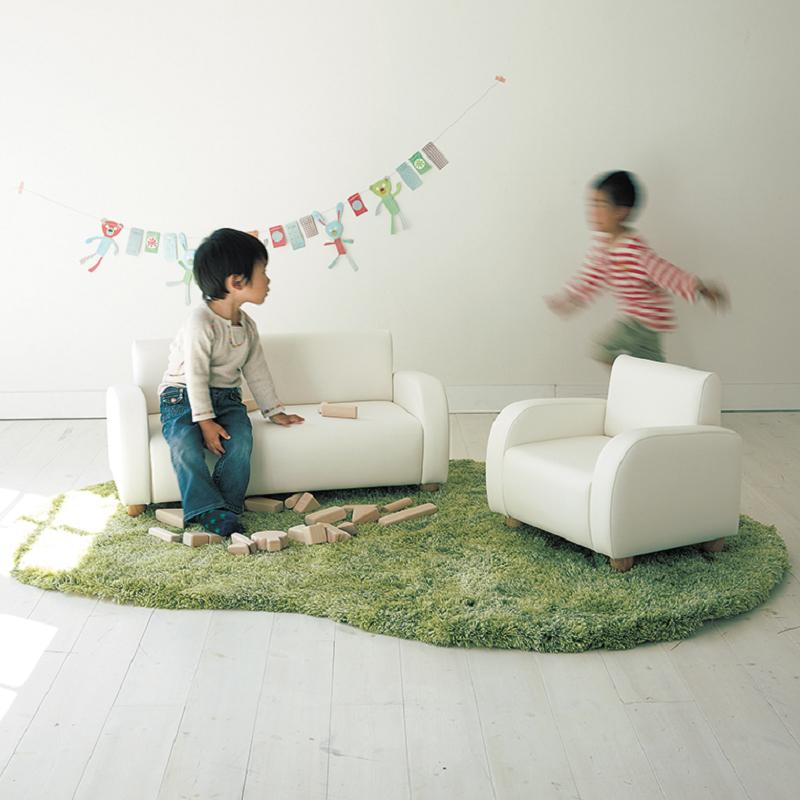 ソファ 1人掛 肘なし 子どもイス ベンチ キッズチェア 幅35cm 奥行42.5cm ラバーウッド材 張地Aランク 【送料別】 KS-0069の画像